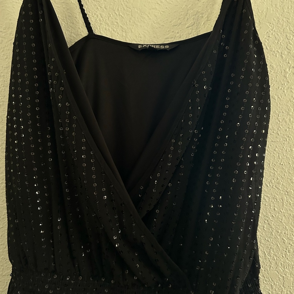Express Medium Black Jumpsuit Sequin Adjustable S… - image 4